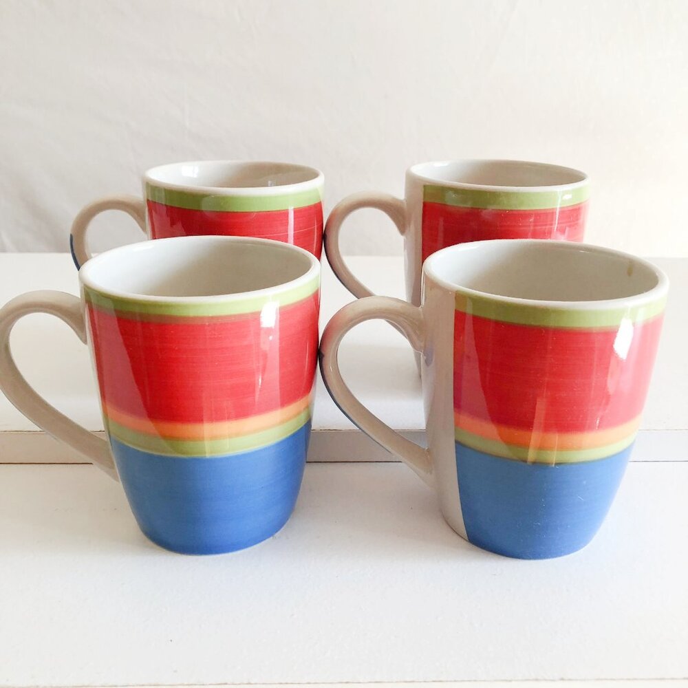 Retro Coffee House Style Stoneware Coffee Mugs Set of 4